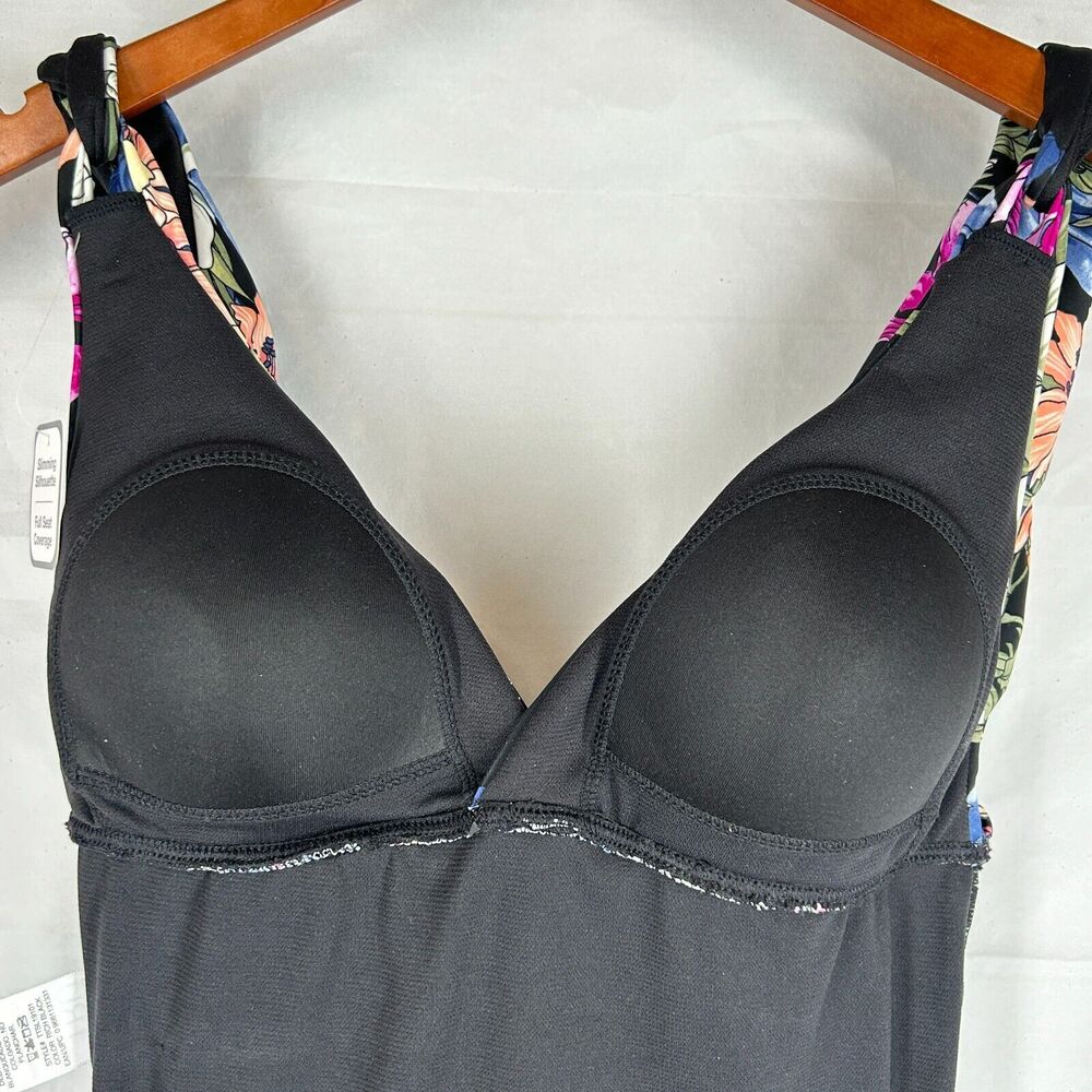 Time and Tru NEW One Piece Swimsuit S Black with Pink Blue Yellow Floral NWT - Picture 5 of 8